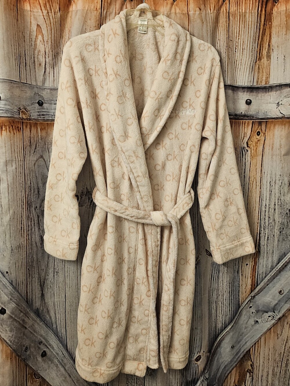 Calvin Klein Pink Logo Plush Shawl Collar Bath Robe